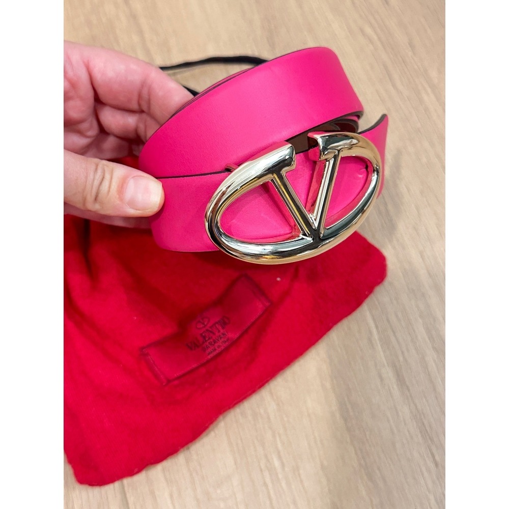 Valentino Garavani Pink Leather VLogo Signature Belt Gold Buckle 85/34